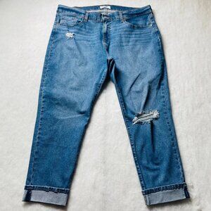 Denizen From Levi's Womens Blue Distressed Denim Whisker Boyfriend Jeans Size 16